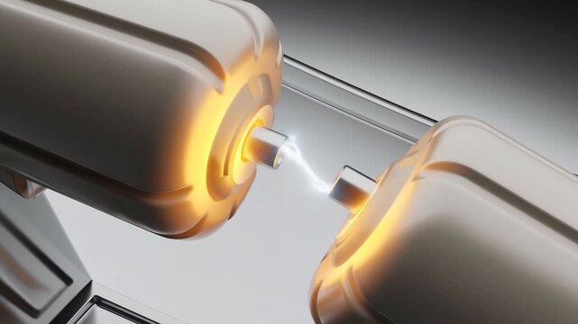 Metallic electrical terminals generating a bright arc between glowing industrial housings