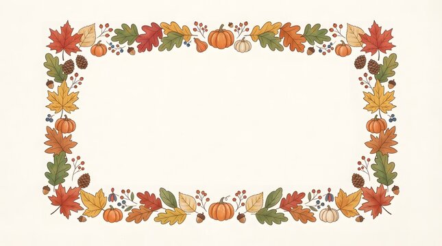 Beautiful watercolor thanksgiving border featuring autumn leaves pumpkins and seasonal harvest elements