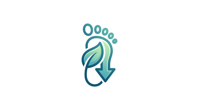 Carbon Footprint Reduction Symbol with Green Leaf and Downward Arrow for Sustainable Eco Friendly Business and Climate Protection Concept