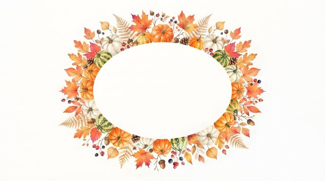 Beautiful watercolor autumn leaves and berries forming a festive thanksgiving border design