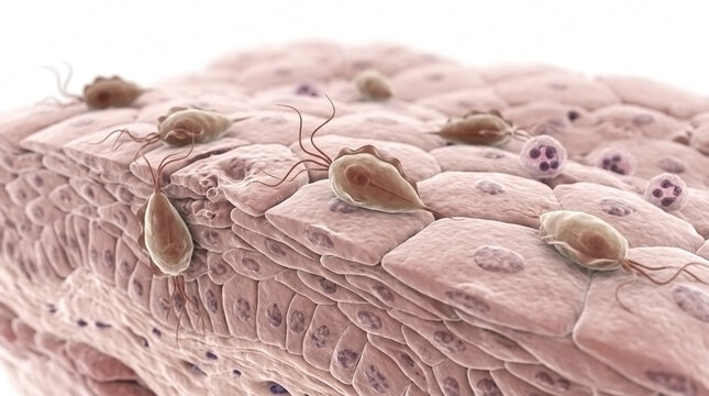 Microscopic view of skin tissue surface showing parasitic mite infestation with skin mites skin health human skin integumentary