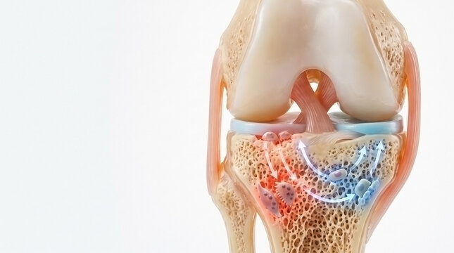 Anatomical knee joint model showing bone degeneration and inflammation with joint pain human knee medical model orthopedic cond