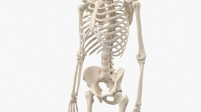 Human skeletal system model isolated on a white background with human skeleton human anatomy body structure medical education
