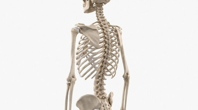 Human rib cage and vertebral column seen from side view with human skeleton thoracic spine human anatomy medical illustration