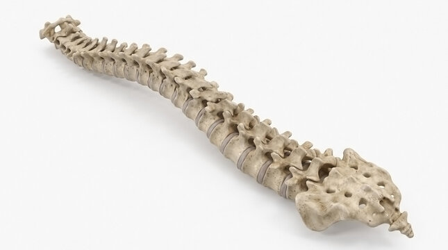 Human spine and pelvis skeletal structure isolated on white background with vertebral column human anatomy bone structure