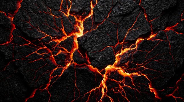 Molten Magma Background with Cracked Earth Rock Surface Texture Design