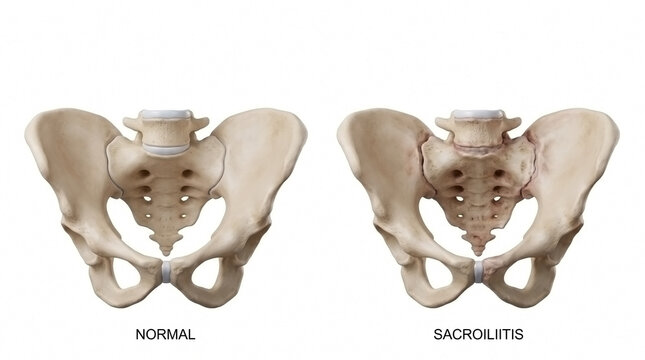 Comparison of normal pelvis versus pelvis with sacroiliitis joint inflammation pelvic anatomy medical comparison sacroiliac joi