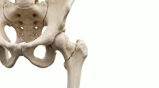 Anatomical model of human pelvis and hip joint with a femoral neck fracture anatomy model bone health medical model fracture