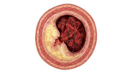 Obraz premium Cross section of an artery showing severe atherosclerosis with plaque buildup vascular disease clogged artery cardiovascular