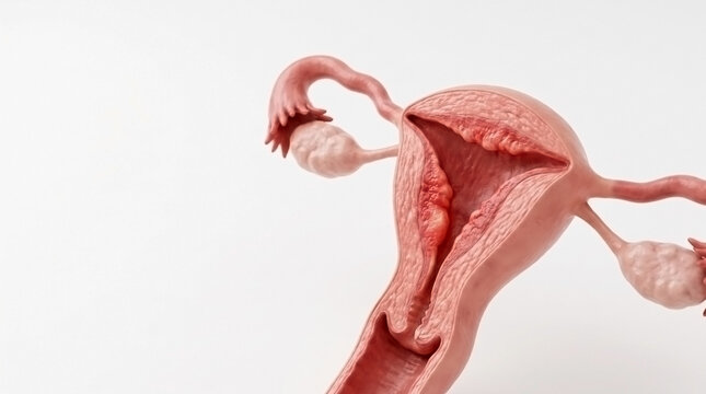 Detailed 3D anatomical view of the uterus fallopian tubes and ovaries in a medical setting with female reproductive system