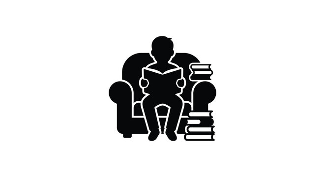Person reading in armchair with books a black silhouette reader chair literature scholar study knowledge
