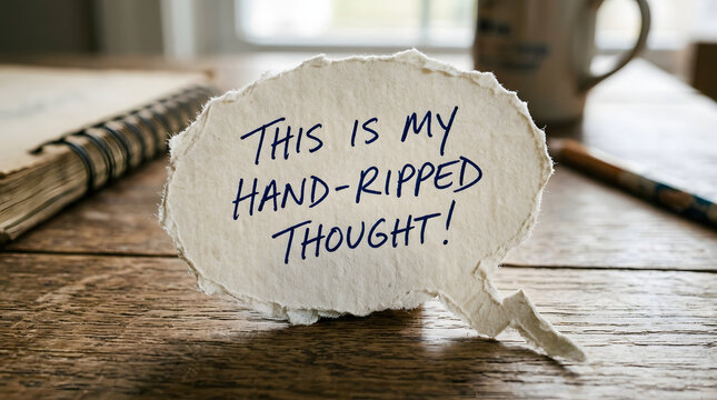 Speech bubble with text on a wooden desk
