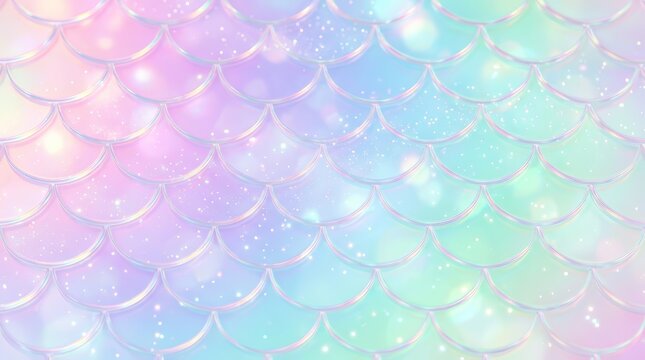 Iridescent rainbow gradient background with a shimmering mermaid scale theme.