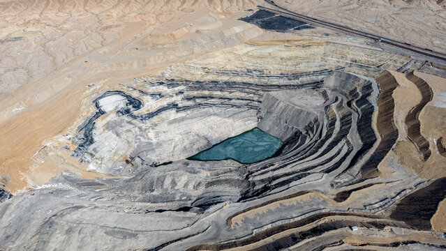 Aerial view of Yuka open pit coal mine, Qinghai, China