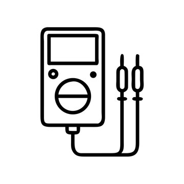 Digital multimeter voltage meter line icon, electrical measurement and testing symbol for engineering, electronics and technician concept, outline vector design