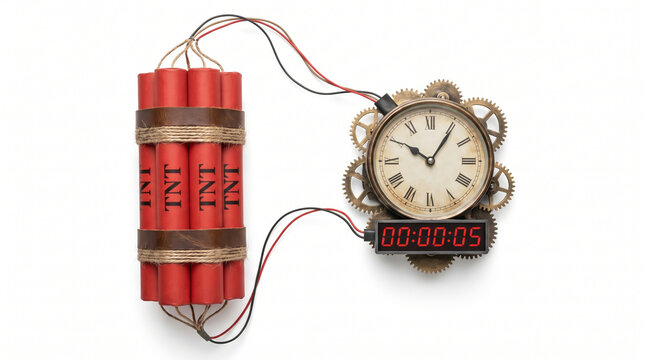 Tnt Dynamite Pack Connected to Antique Clock with Gears and Digital Display