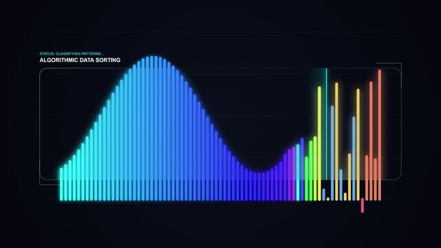 Algorithmic Data Sorting Visualization in a Futuristic Digital Display