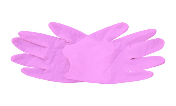 pink rubber gloves isolated on white background