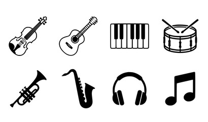 Fototapeta premium Collection of musical instrument symbols and icons including guitar and violin high quality with musical instruments guitar icon piano keys drum icon trumpet icon high quality