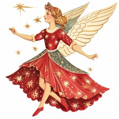 Fototapeta premium Vintage angel illustration with stars.