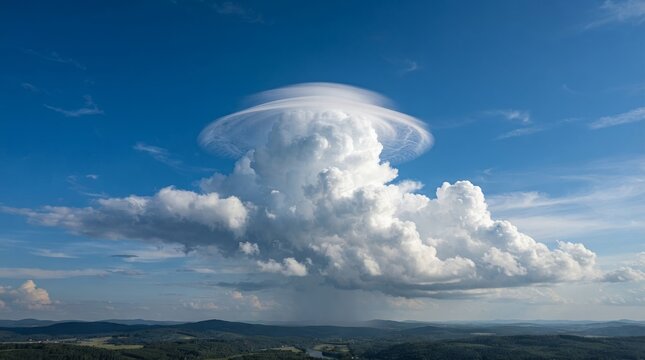 Massive Cumulonimbus Cloud Formation with Anvil Top Over Landscape.