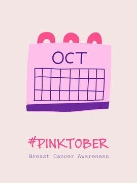 Pinktober Breast Cancer Awareness Calendar Illustration, Hand Drawn October Month Schedule Design, Flat Vector Poster for Health Campaign Banner