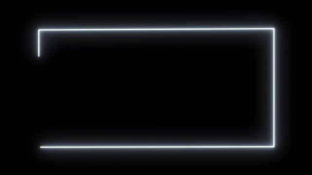 Glowing white neon  color square rectangle picture frame icon animation display neon box footage shape round seamless border retro movement on black background 4k