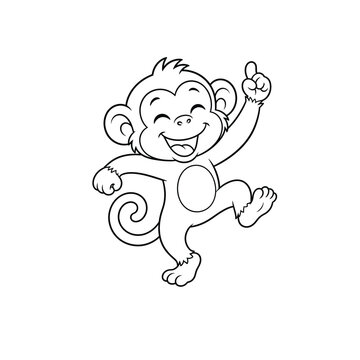 Dancing Monkey Animal Outline Hand Drawn Vector Illustration Mockup Template.