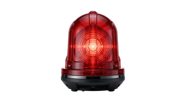 Red rotating beacon light with black base, isolated on transparent background