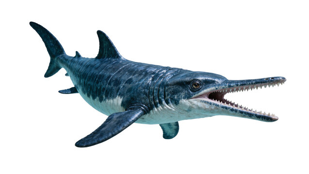 Ancient Ichthyosaur marine reptile with long snout, isolated on transparent background