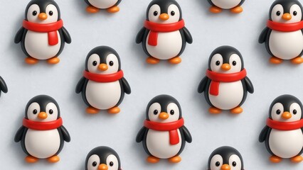 Fototapeta premium Cute penguins with red scarves.