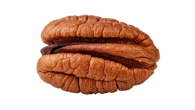 Brown textured pecan nut kernel, isolated on transparent background