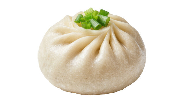 Steamed bao bun with chopped green onions, isolated on transparent background