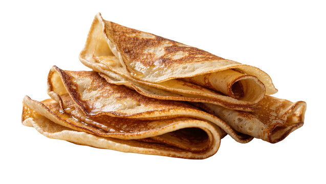 Golden brown crepes stacked neatly glistening with syrup, isolated on transparent background
