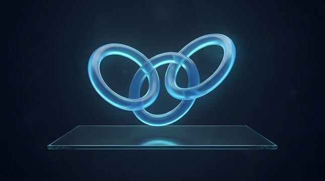 Interlocking blue rings forming a mobius strip shape on a transparent glass wallpaper backgrond