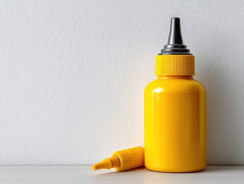 Yellow plastic squeeze bottles and cap, Clean studio still life composition, Small business product packaging design