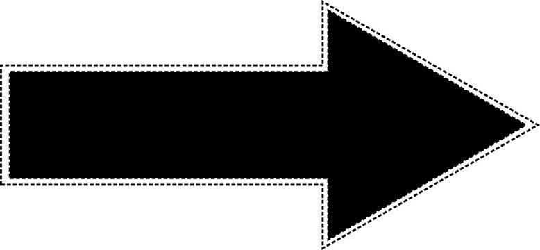 A solid black arrow pointing to the right, with a dashed white outline. This graphic element is commonly used to indicate direction or forward movement