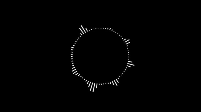Circle equalizer music beat wave animation loop on transparent background. Glowing circle audio spectrum visualizer animation. Sound beat ripples. Audio spectrum simulation for music. 