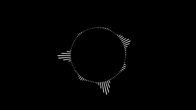 Circle equalizer music beat wave animation loop on transparent background. Glowing circle audio spectrum visualizer animation. Sound beat ripples. Audio spectrum simulation for music. 