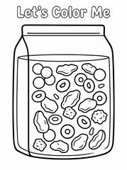 Obraz premium A single-page coloring page featuring fast food and a box of cereal