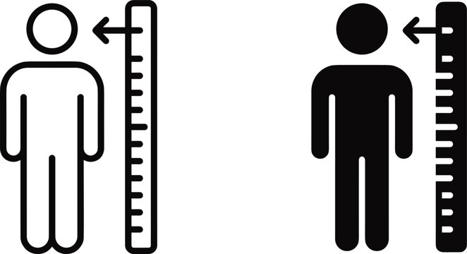 human height icons, simple vector design showing measurement scale and silhouette figures