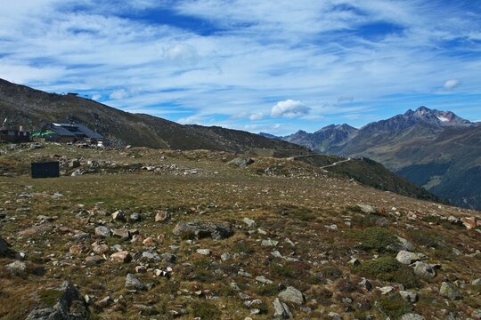 Austrian Alps - view of the Ascher hut and the peaks of the Alps