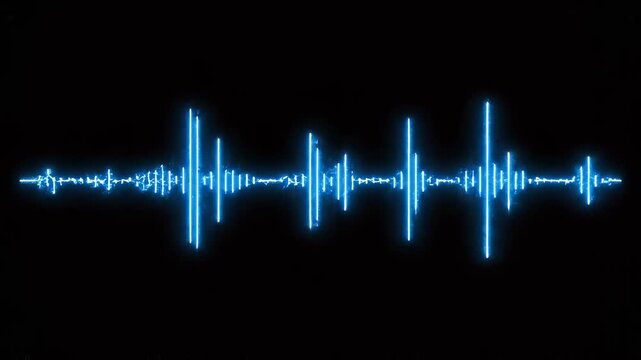 Digital sound wave graph pulsing in blue light against a dark background with copy space for design