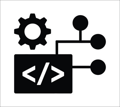 Development icon, programming illustration sign with software developer symbol, program code logo, coding technology, and modern digital development concept