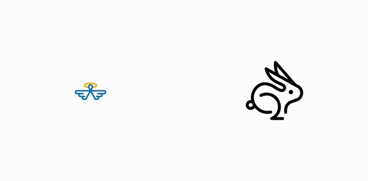 Minimalist logo of rabbit with halo and angel wings symbol