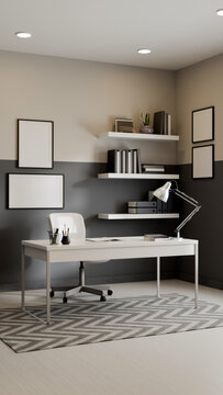 Modern Home Office Desk 3D Illustration Workspace Interior