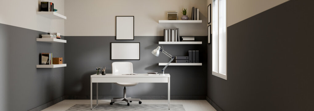 Minimalist Home Office Desk 3D Illustration Workspace Interior