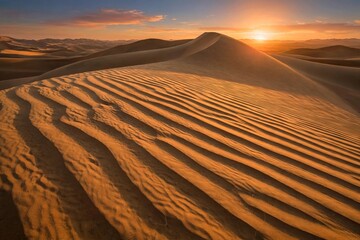  Golden sand dunes at sunset in Sahara desert © Rania