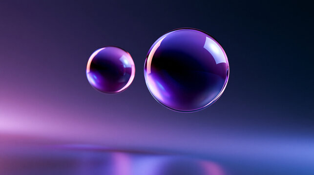 Floating Purple Glass Spheres on Gradient Background