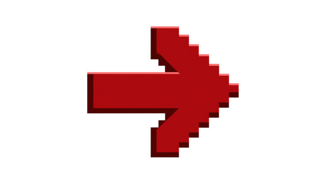 Red pixelated arrow cursor pointing right, isolated on transparent background